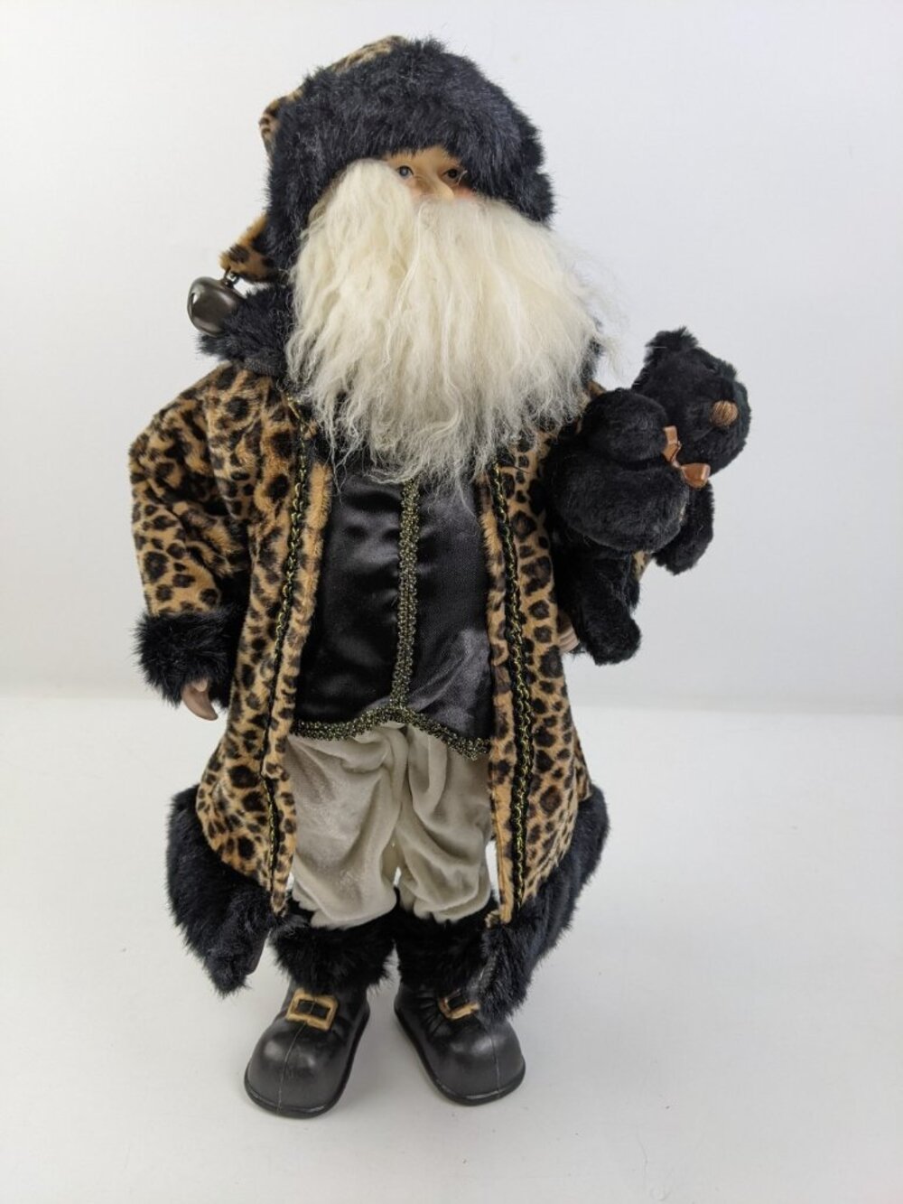 Old World Christmas Santa Claus Figure 18" Leopard Jacket Teddy Bear China